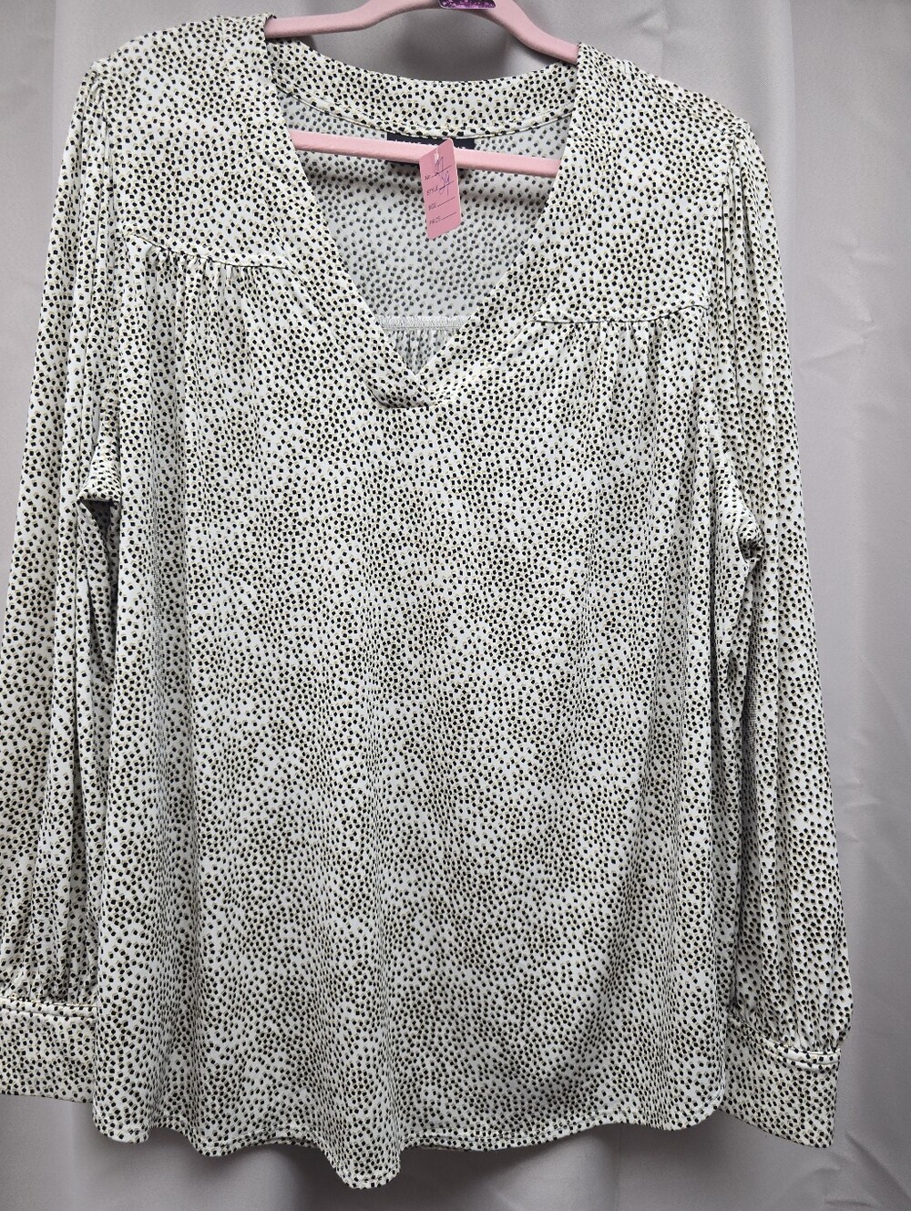 Lane Bryant Womens White and Black Dotted V-Neck Long Sleeve Top Size 18/20 2X